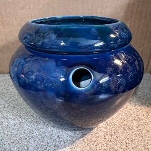 The Violet Pot 1997 VTG Self Watering Planter Blue Glaze African Planter